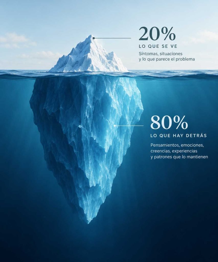 Representación del problema de la ansiedad con la imagen de in iceberg.